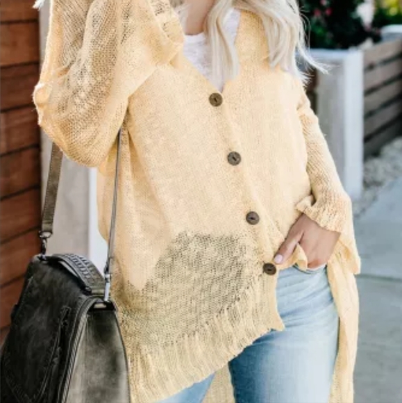 None Sweaters - 🍁New Apricot Loose Lightweight V Neck Buttoned Sheer Knit Cardigan